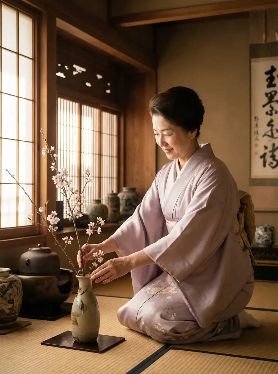 一位优雅的 四虎tv-正版四虎tv资源站|高清视频在线播放平台 在和室中插花